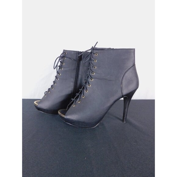 Ashley Stewart Black Lace-Up Peep Toe Booties 11 - High Heel Platform - Excellen - Picture 6 of 7